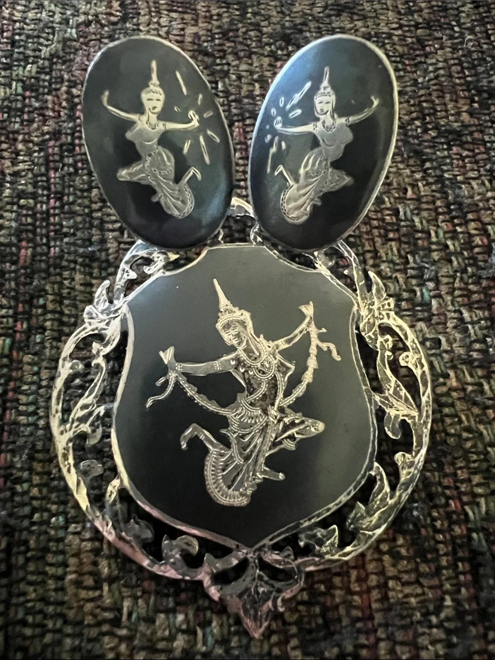 Vintage Sterling Siam Brooch & Earrings